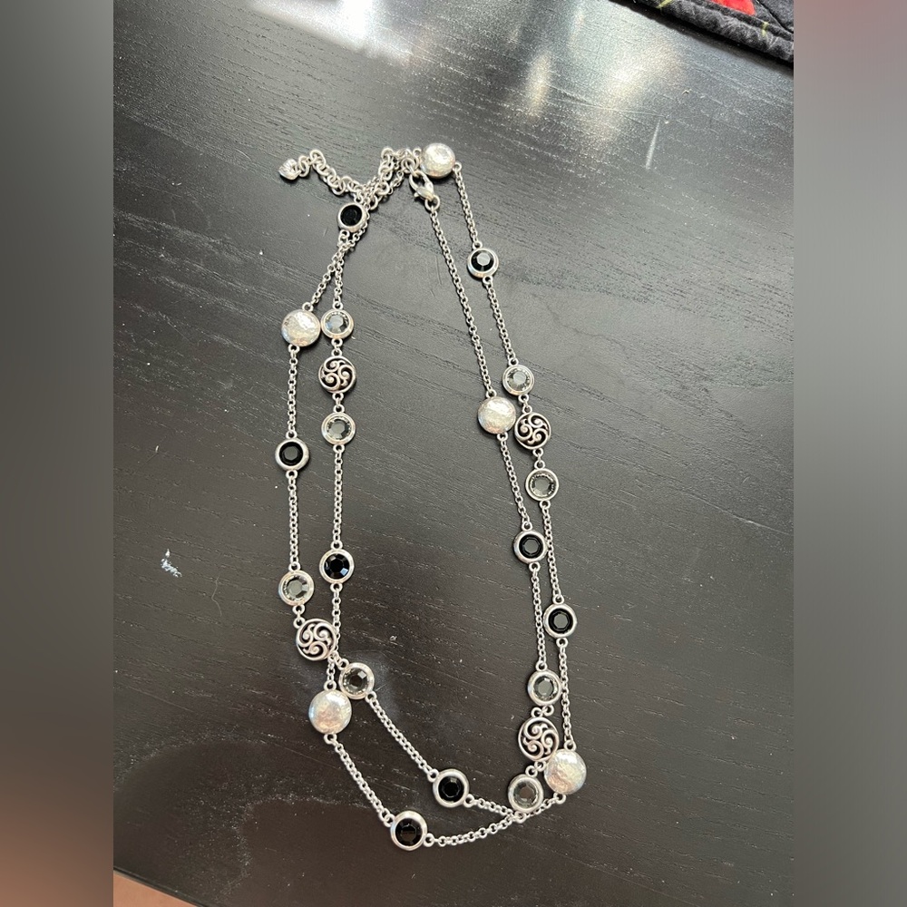Brighton Long Silver and Black Swirl Necklace